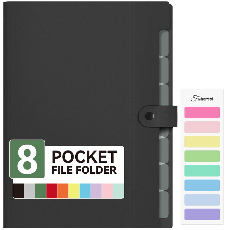 Forvencer Expanding File Folder with 8 Pocket Letter Size Accordion File Organizer Portable Folders for Documents Cute Paper Organizer Filling Products for School Office Supplies A4 Size Black - Image 2