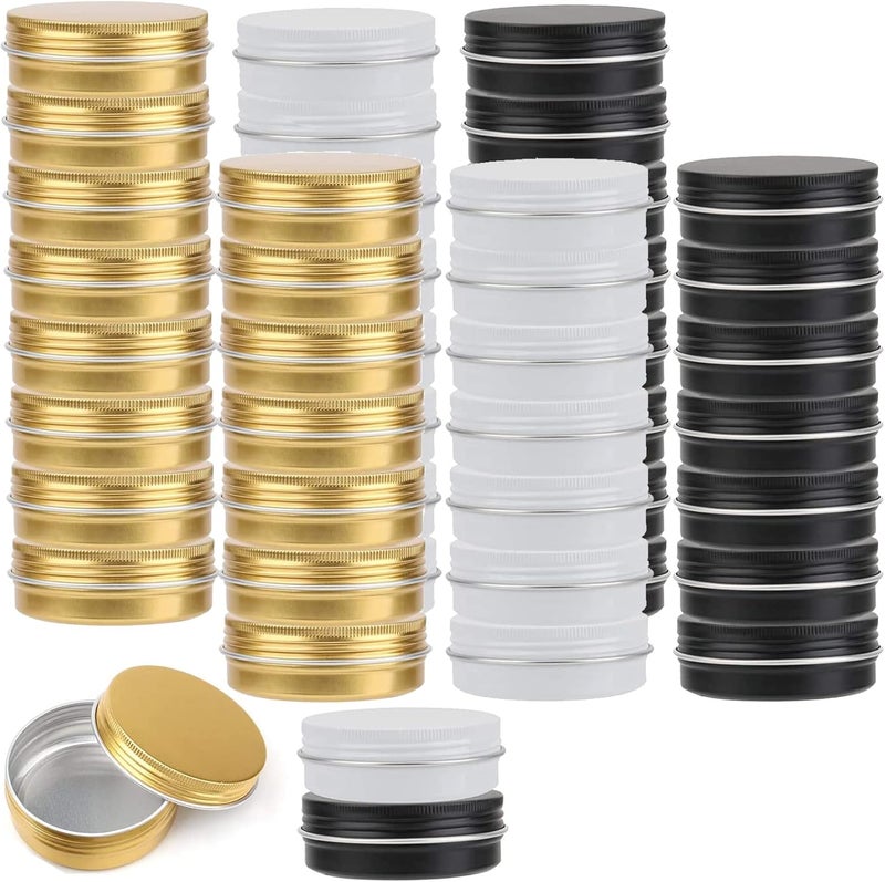 Tosnail Tosnail 48 Pack 2 oz Round Tins with Screw Lids Lip Balm Tin Container Aluminum Empty Tins Cosmetic Containers Metal Storage Tin Jars - Black, White and Gold 