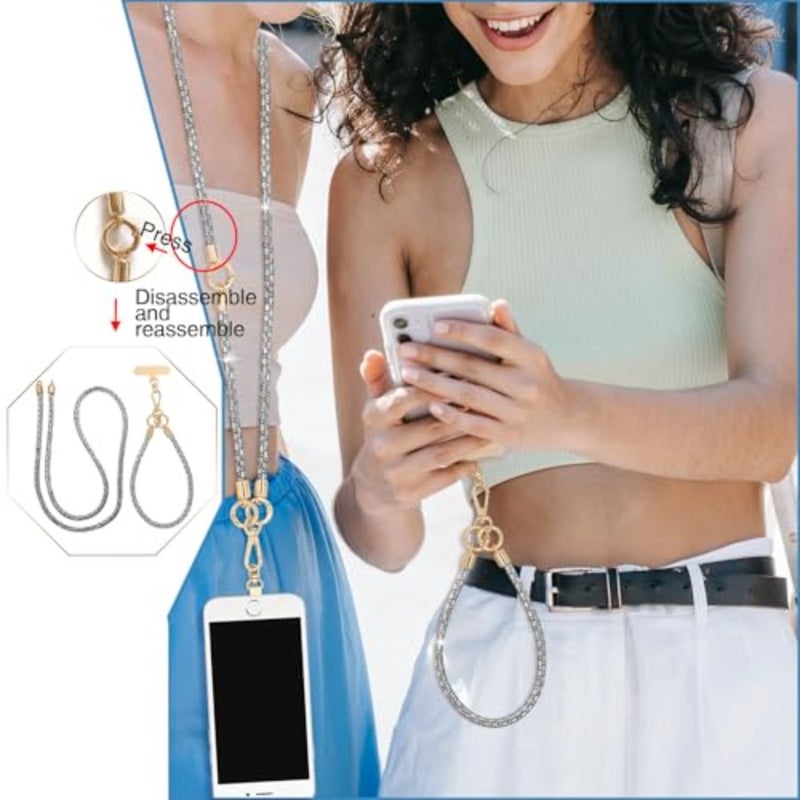 Crystal Phone Strap Crossbody Rhinestone Anti Theft Laye Strap Crossbody Cell Phone Neck for Women - Image 3