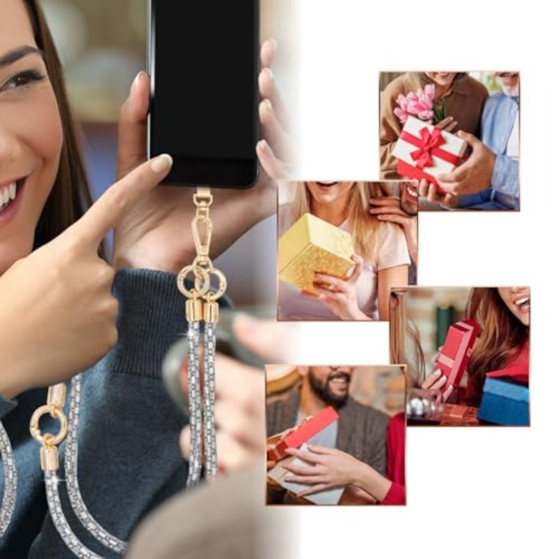 Crystal Phone Strap Crossbody Rhinestone Anti Theft Laye Strap Crossbody Cell Phone Neck for Women - Image 4