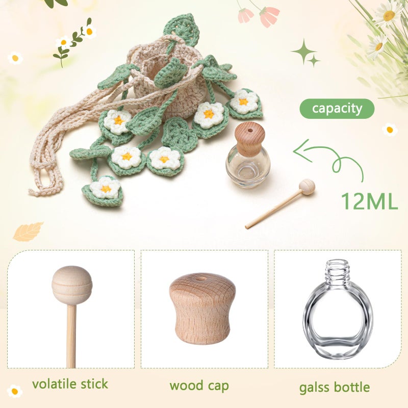 DaisyInner Cute Crochet Plant Car Freshener 12ml Empty Refillable Diffuser Bottle with Plants Hanging Accessories for Rearview Mirror Home Office Decor Women Mother's Day Gifts(Daisy) - Image 5
