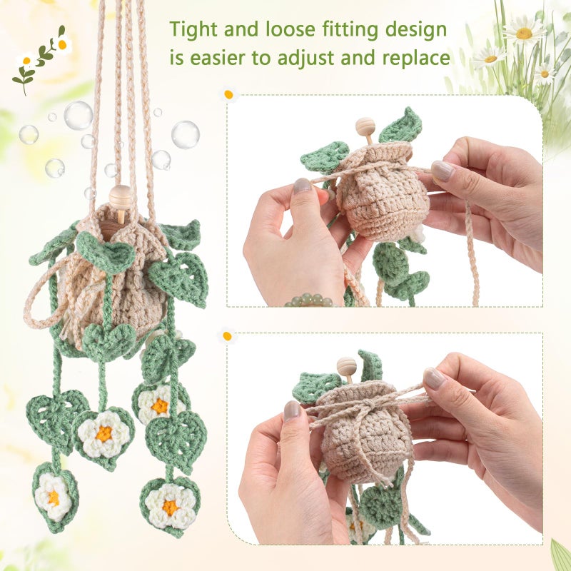 DaisyInner Cute Crochet Plant Car Freshener 12ml Empty Refillable Diffuser Bottle with Plants Hanging Accessories for Rearview Mirror Home Office Decor Women Mother's Day Gifts(Daisy) - Image 4