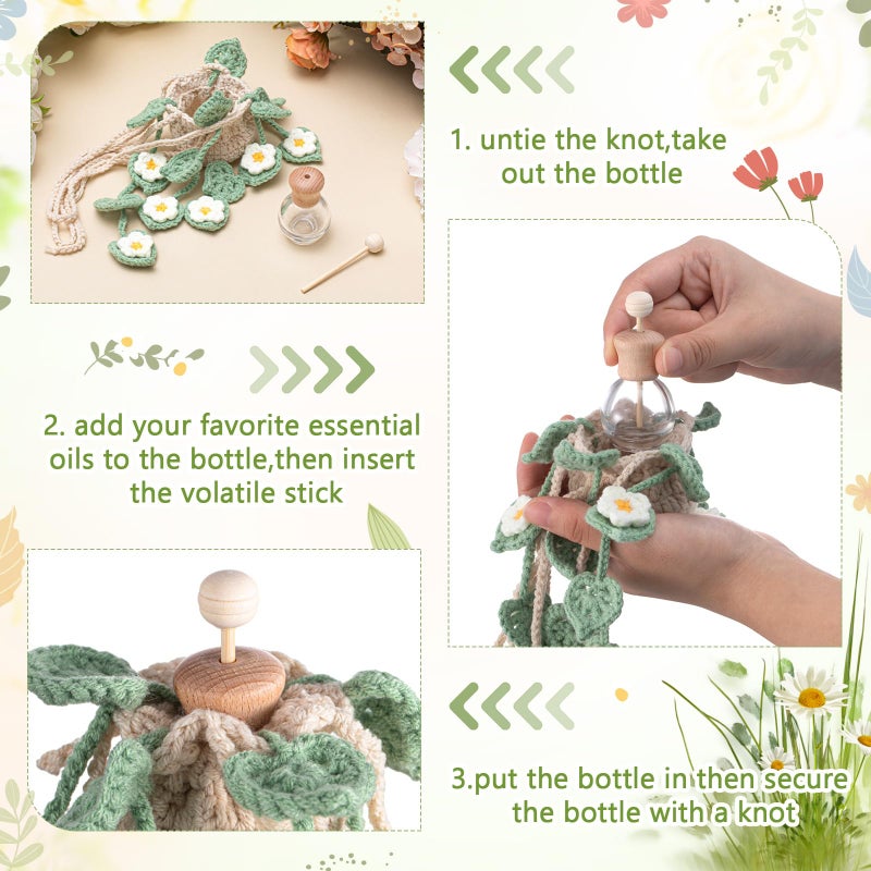 DaisyInner Cute Crochet Plant Car Freshener 12ml Empty Refillable Diffuser Bottle with Plants Hanging Accessories for Rearview Mirror Home Office Decor Women Mother's Day Gifts(Daisy) - Image 3
