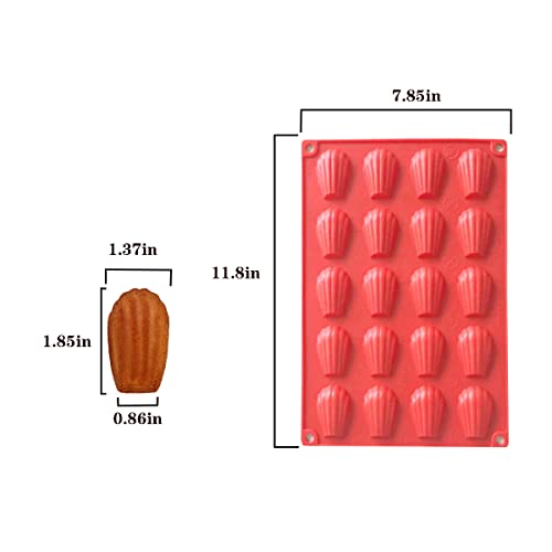 HYCSC 20 Cavity Madeleine Pan, 2Pcs Nonstick Silicone Madeleine Molds, Shell Shape Baking Cake Mold Pan (20 Cavity Red) - Image 2