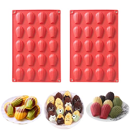 HYCSC 20 Cavity Madeleine Pan, 2Pcs Nonstick Silicone Madeleine Molds, Shell Shape Baking Cake Mold Pan (20 Cavity Red) - Image 1