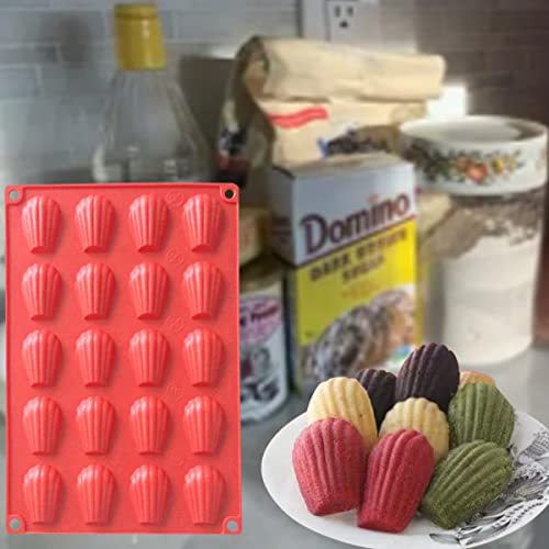 HYCSC 20 Cavity Madeleine Pan, 2Pcs Nonstick Silicone Madeleine Molds, Shell Shape Baking Cake Mold Pan (20 Cavity Red) - Image 5