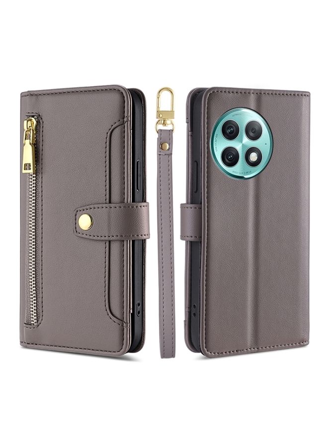 HuHa Case Cover For For OnePlus Ace 2 Pro Lite Sheep Texture Cross-body Zipper Wallet Leather Phone Case(Grey) 