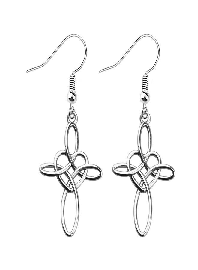 ميوسبارك أقراط MYOSPARK بتصميم عقدة سلتيك متقاطعة، أقراط متدلية على شكل صليب لجلب الحظ، مجوهرات دينية ترمز إلى الحب الأبدي، مجوهرات سلتيك إيرلندية، هدية للنساء (عقدة سلتيك ER) - Image 1