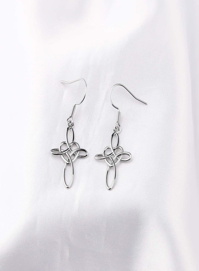 ميوسبارك أقراط MYOSPARK بتصميم عقدة سلتيك متقاطعة، أقراط متدلية على شكل صليب لجلب الحظ، مجوهرات دينية ترمز إلى الحب الأبدي، مجوهرات سلتيك إيرلندية، هدية للنساء (عقدة سلتيك ER) - Image 2