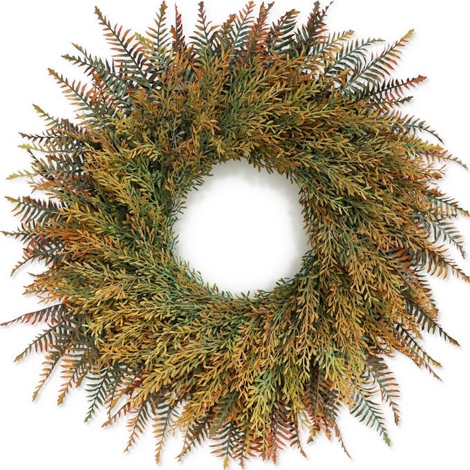 26 LARGE FALL WREATH FOR FRONT DOOR PORCH WINDOW ARTIFICIAL FERN LEAVES AND FAUX WHEAT GRASS OUTDOOR AUTUMN WREATH FOR HOME FARMHOUSE WALL THANKSGIVING DAY HARVEST FESTIVAL DECOR