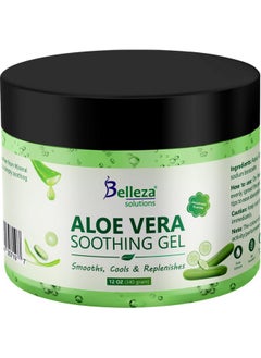 Aloe Vera Soothing Gel From Freshly Cut 100% Pure Aloe Big 12Oz Vegan Unscented For Face Skin Hair Sunburn Relief (Cucumber)