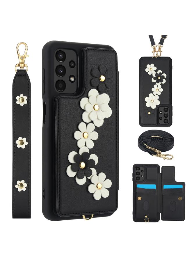 S-TOP Case For Samsung Galaxy A04s / A04 / M13 5G Crossbody Flower Pattern Leather Phone Case - Image 1