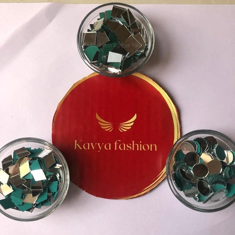 Kavya fashion Mirror kit for Jewellery Making,Other Craft Work (Total 300 Pieces, 100 Piece of Each Shape) Free Fabric Glue Cone (Combo of 3) - Image 1
