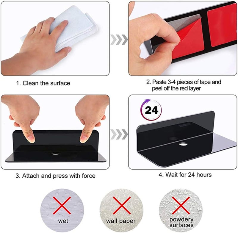 klarako Acrylic Floating Shelf Holder Adhesive Expand Wall Space Stick On for Smart Speaker Action Figures Doll Digital Clock Collectables  black - Image 5