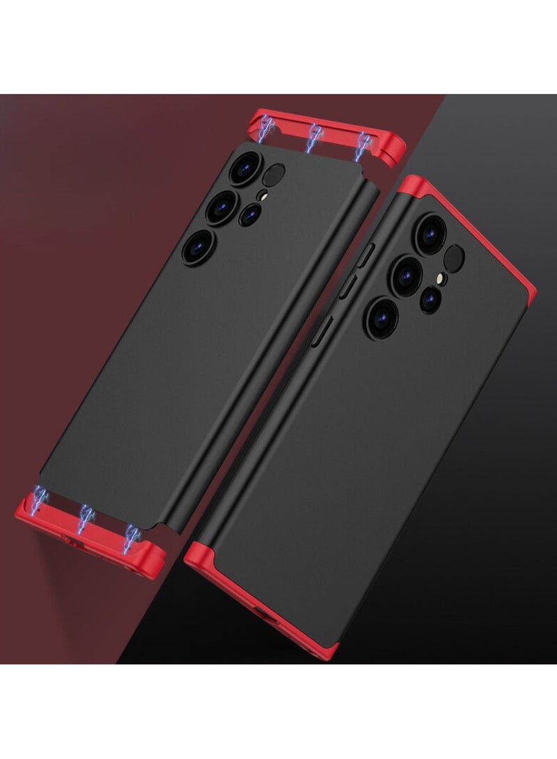 LEEKA Samsung S24 Ultra Full 3in1 Cover 360º Shockproof Armour Hard Matte Strong back Cover PC Case Red-Black - Image 5