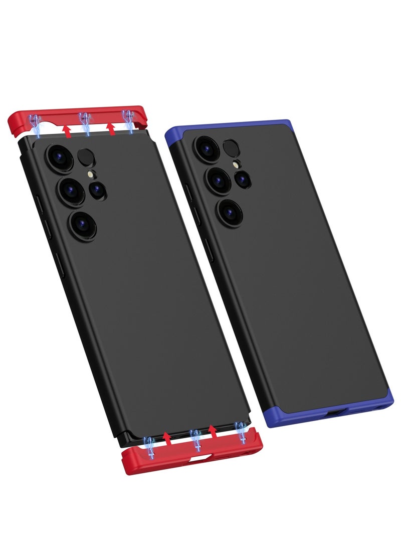 LEEKA Samsung S24 Ultra Full 3in1 Cover 360º Shockproof Armour Hard Matte Strong back Cover PC Case Red-Black - Image 3