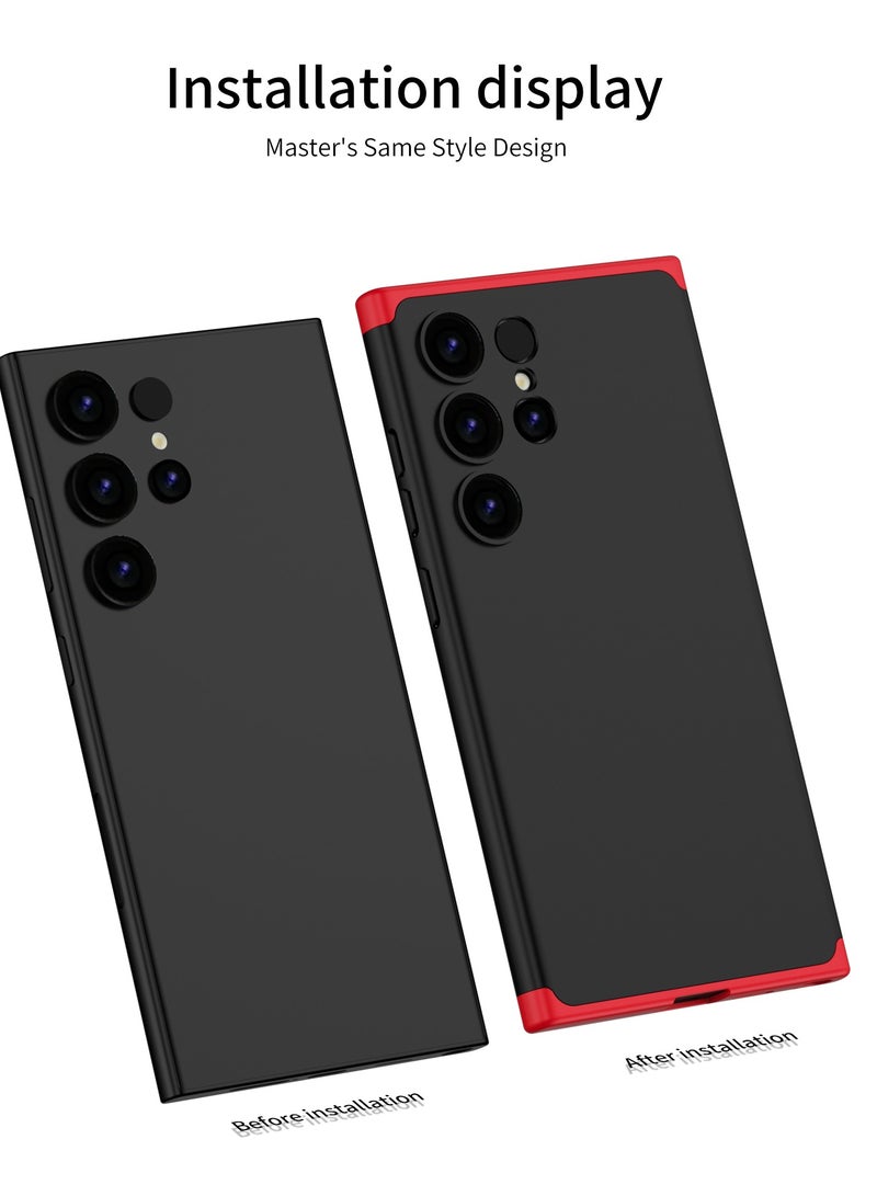 LEEKA Samsung S24 Ultra Full 3in1 Cover 360º Shockproof Armour Hard Matte Strong back Cover PC Case Red-Black - Image 4