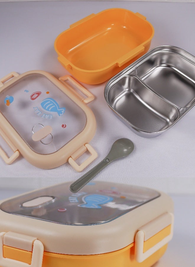 Toshionics Stainless Steel Lunch Box – 1.4L – with 2 Compartments, Microwave Safe, Spoon, Leakproof Lid, BPA Free, Freezer & Dishwasher Safe – for Kids & Adults – Ideal for School, Office, Travel – 20 x 14 x 5 cm - Image 2