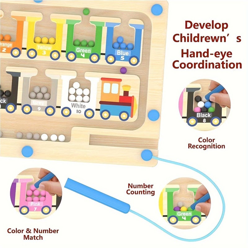 Wooden Number Maze Train Puzzle for Kids Fine Motor Skills Learning Color Sorting Educational Gift - Image 4