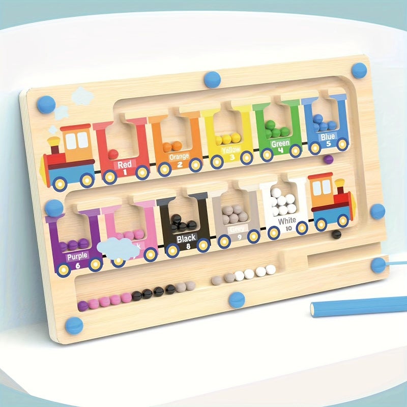 Wooden Number Maze Train Puzzle for Kids Fine Motor Skills Learning Color Sorting Educational Gift - Image 1