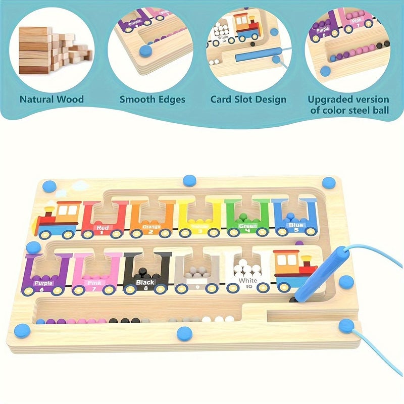 Wooden Number Maze Train Puzzle for Kids Fine Motor Skills Learning Color Sorting Educational Gift - Image 3