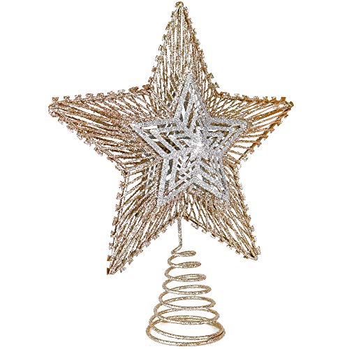 Ornativity Christmas Glitter Star Tree Topper - Rose Gold and Silver Bethlehem Star Sparkle Toppers Xmas Holiday Trees Top Decor Ornament 10" - Image 4