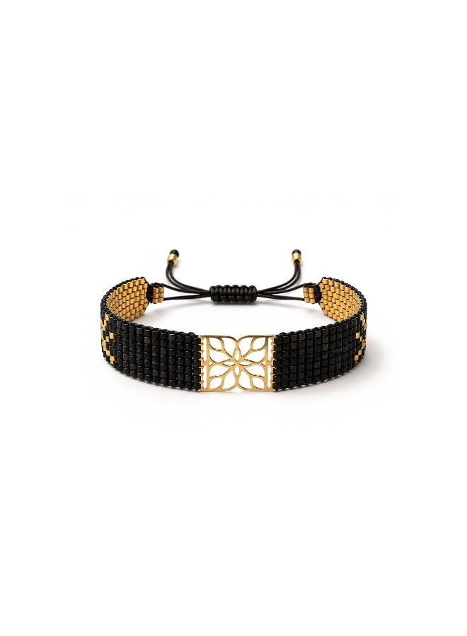 Handwoven Miyuki Beaded Bracelet with 18K Real Gold Centerpiece , Elegant Handmade Jewelry for Women