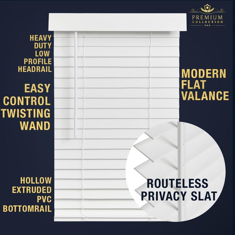 Lotus & Windoware Cordless Faux Wood Blind, Smooth, Bright White, Privacy Slats, Blinds for Indoor Windows, 34.5" Wide x 60" Long - Image 3
