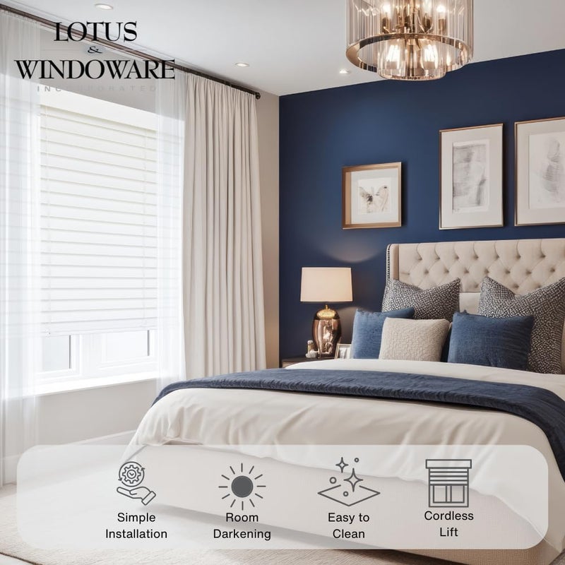 Lotus & Windoware Cordless Faux Wood Blind, Smooth, Bright White, Privacy Slats, Blinds for Indoor Windows, 34.5" Wide x 60" Long - Image 4