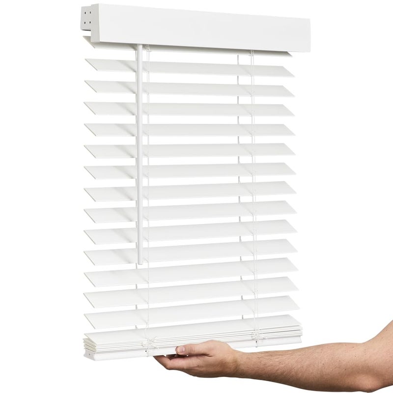 Lotus & Windoware Cordless Faux Wood Blind, Smooth, Bright White, Privacy Slats, Blinds for Indoor Windows, 34.5" Wide x 60" Long - Image 2