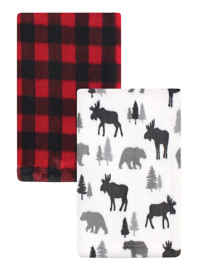 Hudson Baby Unisex Baby Cozy Plush Luxury Blankets 2pk, Moose Buffalo Plaid, One Size - Image 1