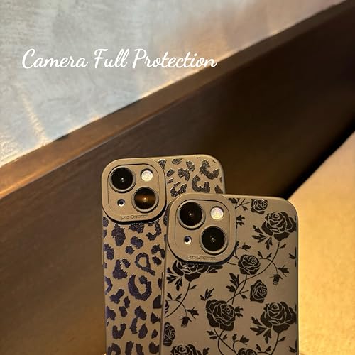 Jusnfu for iPhone 14 Case 6.1 Inch 2022, Aesthetic Rose Floral Print Phone Case for Women Girls Men, Slim Silicone Protective Phone Cover for iPhone 14, Black Flower - Image 4