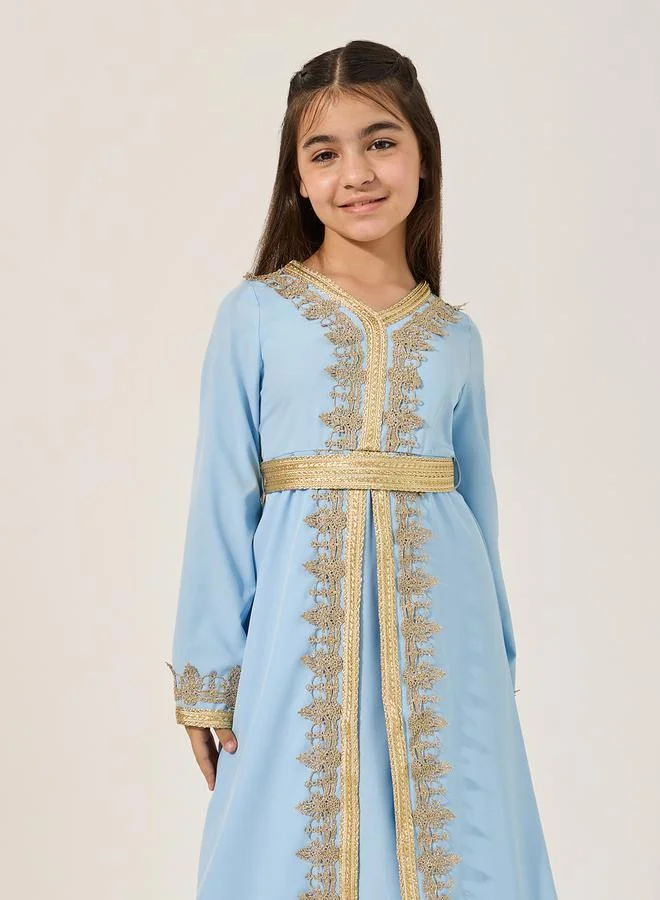 Styli Embellished V Neck Layered Dress