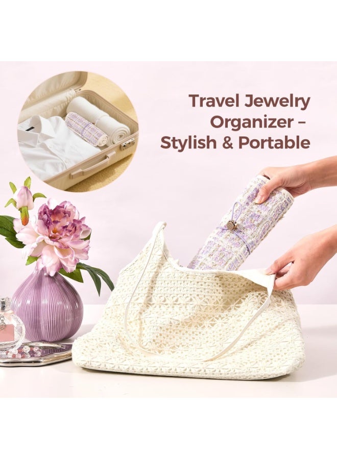Travel Jewelry Organizer Roll with 17 Zippered Pockets, Portable Storage Bag for Necklaces, Earrings, Rings, Bracelets, Velvet Lined, 54x23.5cm - Image 4