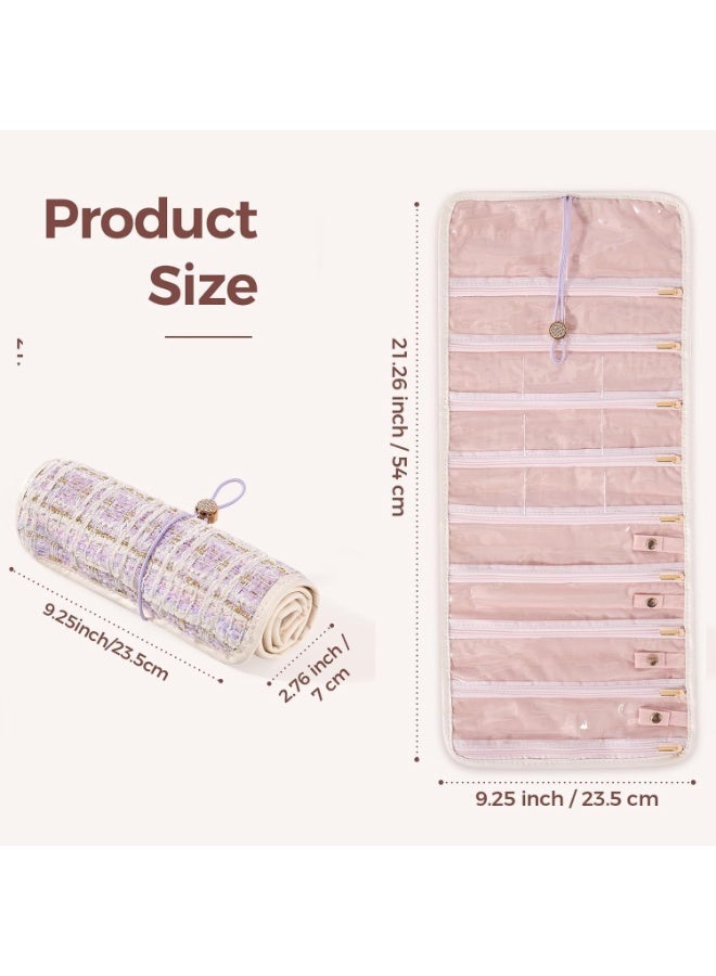 Travel Jewelry Organizer Roll with 17 Zippered Pockets, Portable Storage Bag for Necklaces, Earrings, Rings, Bracelets, Velvet Lined, 54x23.5cm - Image 2
