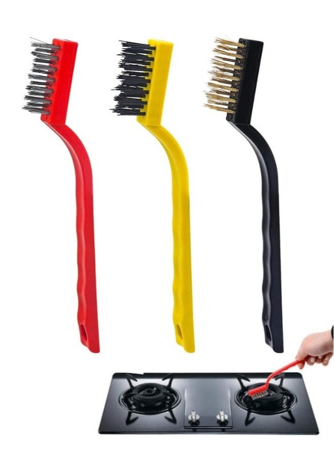 فرشاة تنظيف الفرن، مجموعة من ثلاثة فرش تنظيف منزلية لموقد الغاز مصنوعة من النحاس والنايلون والاستانلس ستيل - Image 1