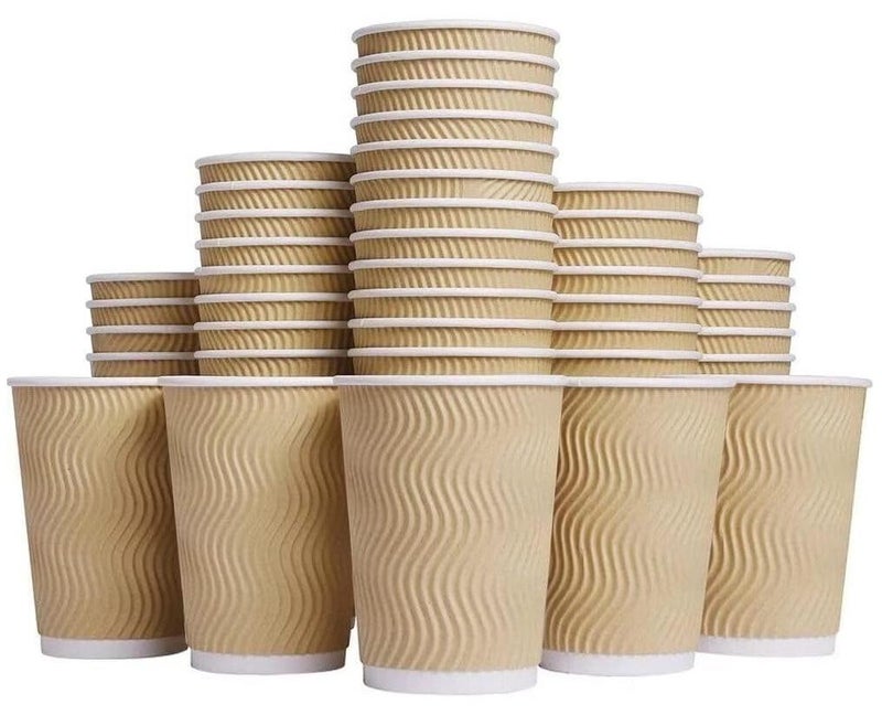 MahMir® 8oz. Brown Disposable Ripple Insulated Coffee Cups - Eco-Friendly Disposable Cups - Hot Beverage Corrugated Paper Cups - Sleeve Ripple Wall Paper Coffee Cups for Drink - Tea Cup (8 oz. 50pcs) - Image 1