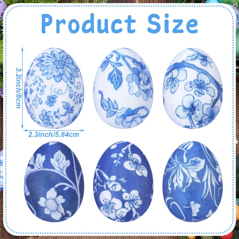 PullCrease 12 Pcs Easter Chinoiserie Egg Set Blue and White Toile Egg Decor 3.2 Inches H Decorative Spring Eggs for Easter Basket Fillers Spring Home Party Decor - Image 2