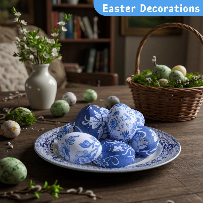 PullCrease 12 Pcs Easter Chinoiserie Egg Set Blue and White Toile Egg Decor 3.2 Inches H Decorative Spring Eggs for Easter Basket Fillers Spring Home Party Decor - Image 4
