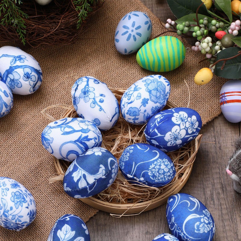 PullCrease 12 Pcs Easter Chinoiserie Egg Set Blue and White Toile Egg Decor 3.2 Inches H Decorative Spring Eggs for Easter Basket Fillers Spring Home Party Decor - Image 5