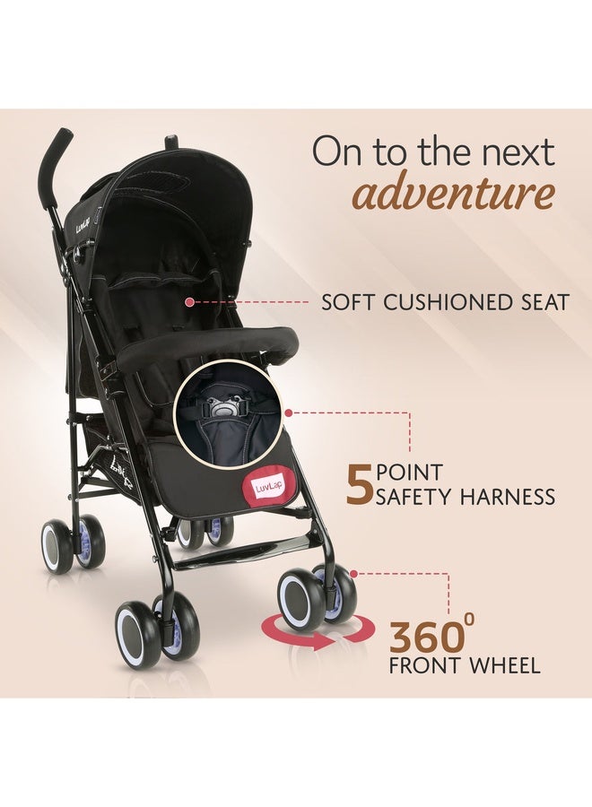 Luvlap City Baby Stroller/Buggy, Lightweight, Compact & Travel Friendly Baby pram, for 6-36 Months Baby, 5 Point Safety Harness, Adjustable seat Recline, extendable Canopy, 15Kg Capacity (Black) - Image 2