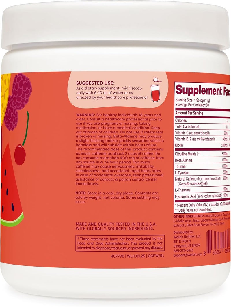 Wellah GetGoing PreWorkout Drink Mix Fruit Punch Flavored 30 Servings - Image 3