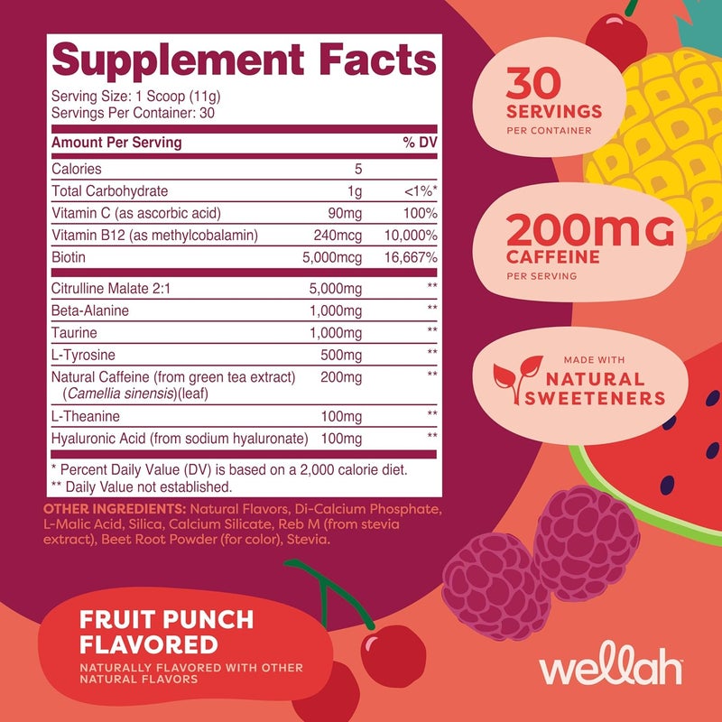Wellah GetGoing PreWorkout Drink Mix Fruit Punch Flavored 30 Servings - Image 2