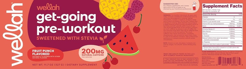 Wellah GetGoing PreWorkout Drink Mix Fruit Punch Flavored 30 Servings - Image 5
