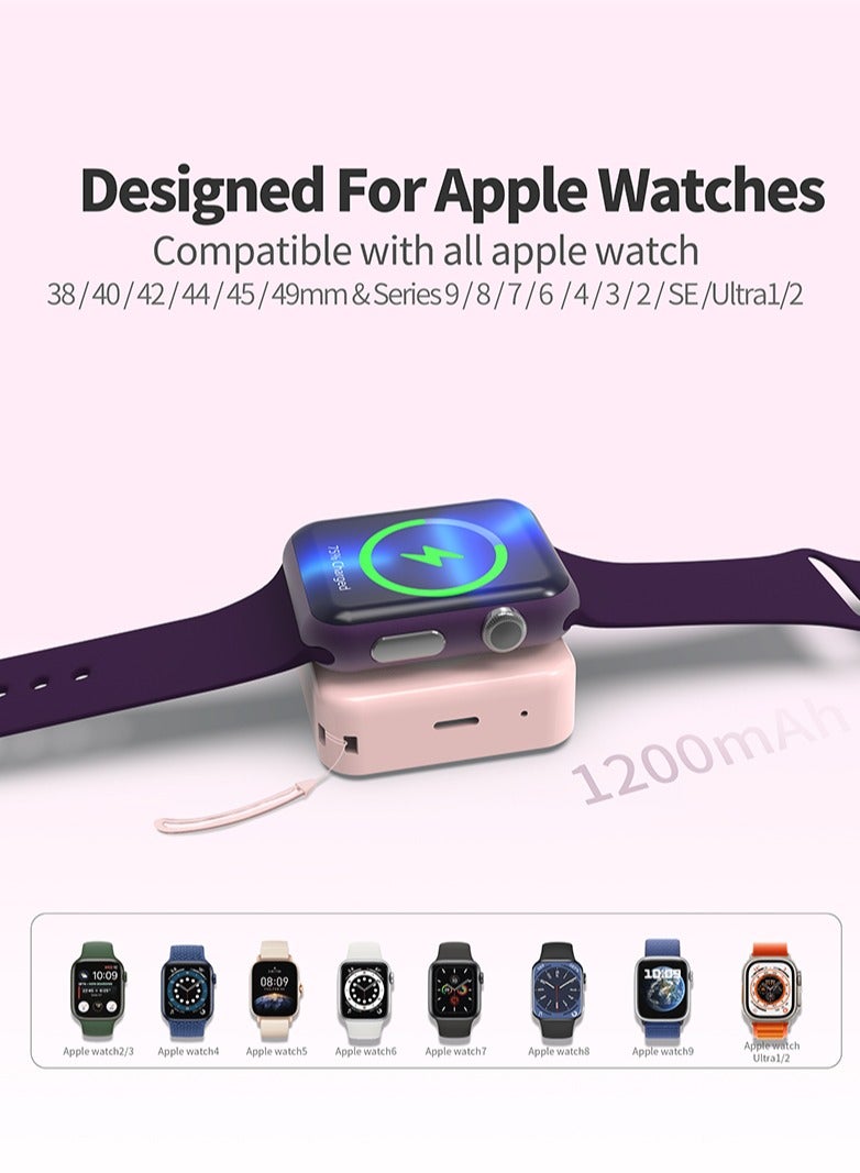Manopola Portable Charger for Apple Watch Battery Pack with Fast Charging for iWatch,Compact 1200mAh Wireless Magnetic Power Bank with Keychain for Apple Watch Series9/8/7/6/5/4/3/2/SE/Ultra/Ultra2  - Image 2