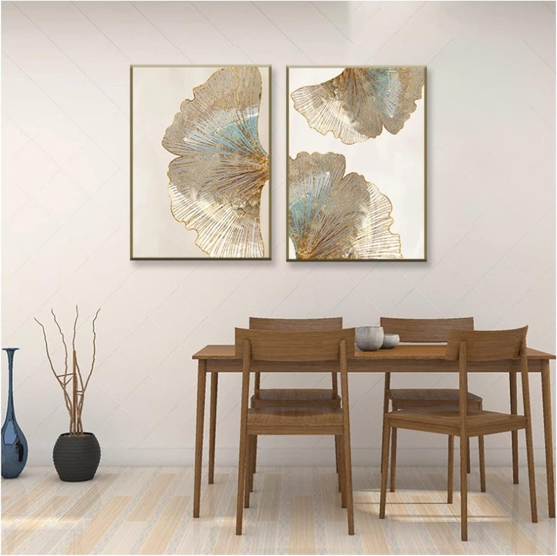 BPA ® Abstract Wall Art Geometric Gold Leaf Flower Texture Art Canvas Painting Home Decoration Poster Print Wall Picture For Living Room Wall Decoration,With Frame,40X60Cm*2Pcs - Image 4