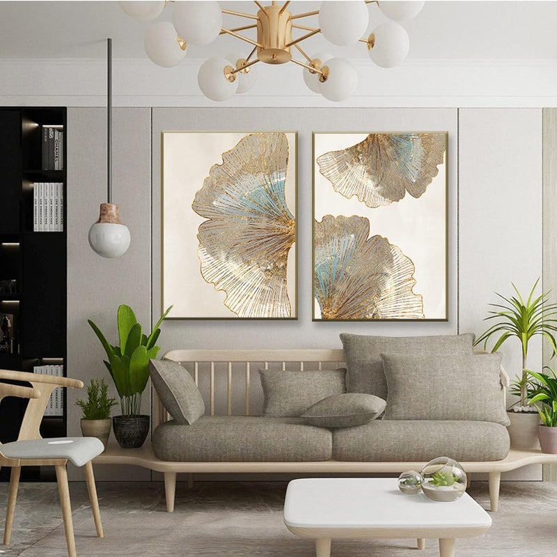 BPA ® Abstract Wall Art Geometric Gold Leaf Flower Texture Art Canvas Painting Home Decoration Poster Print Wall Picture For Living Room Wall Decoration,With Frame,40X60Cm*2Pcs - Image 2