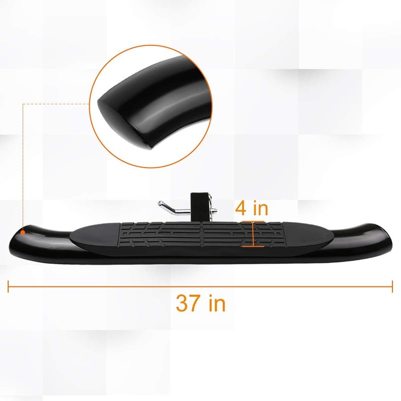 PM Performotor Fits 2" Receiver Universal 37" x 4" Black Steel Oval Curved Hitch Step Rear Bumper Guard for Trailer Pickup Truck - Image 2