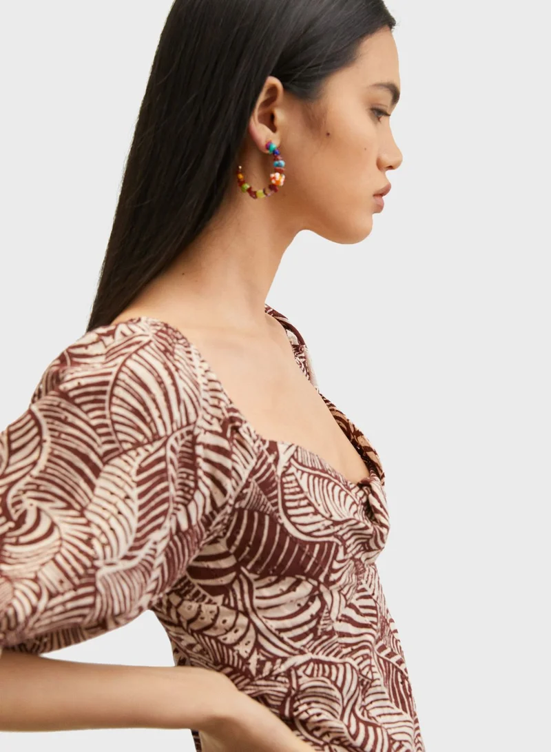 MANGO Printed Puff Sleeve Dress