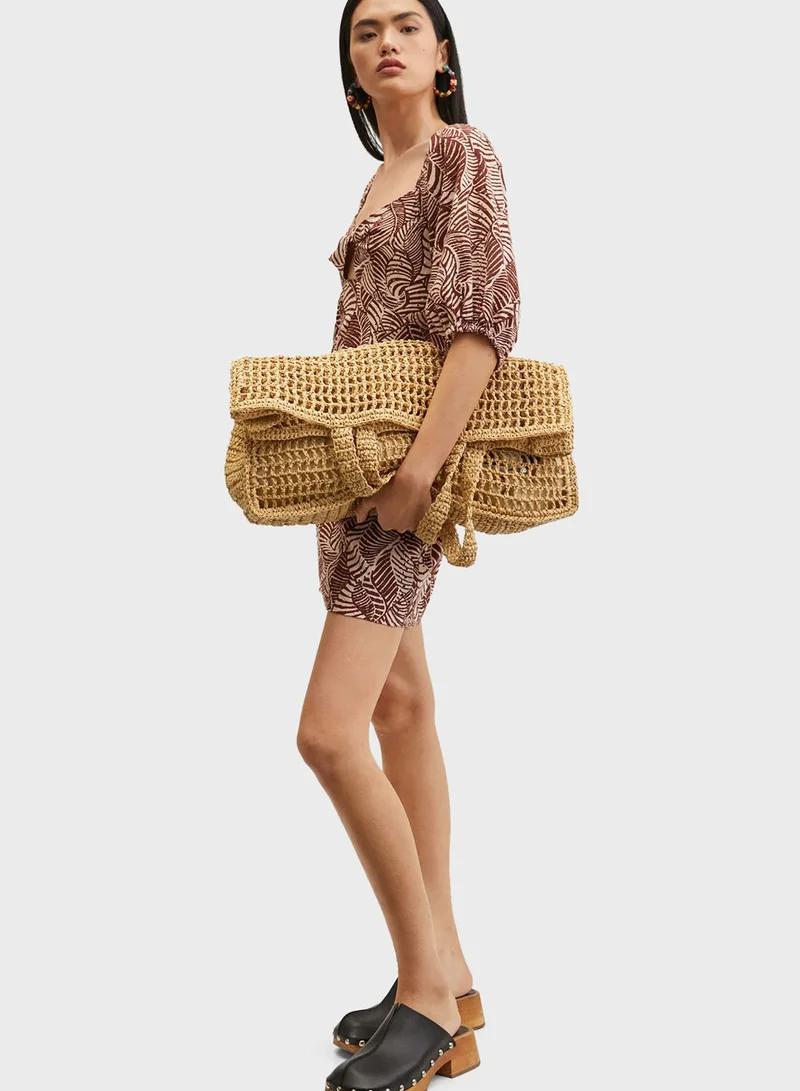 MANGO Printed Puff Sleeve Dress